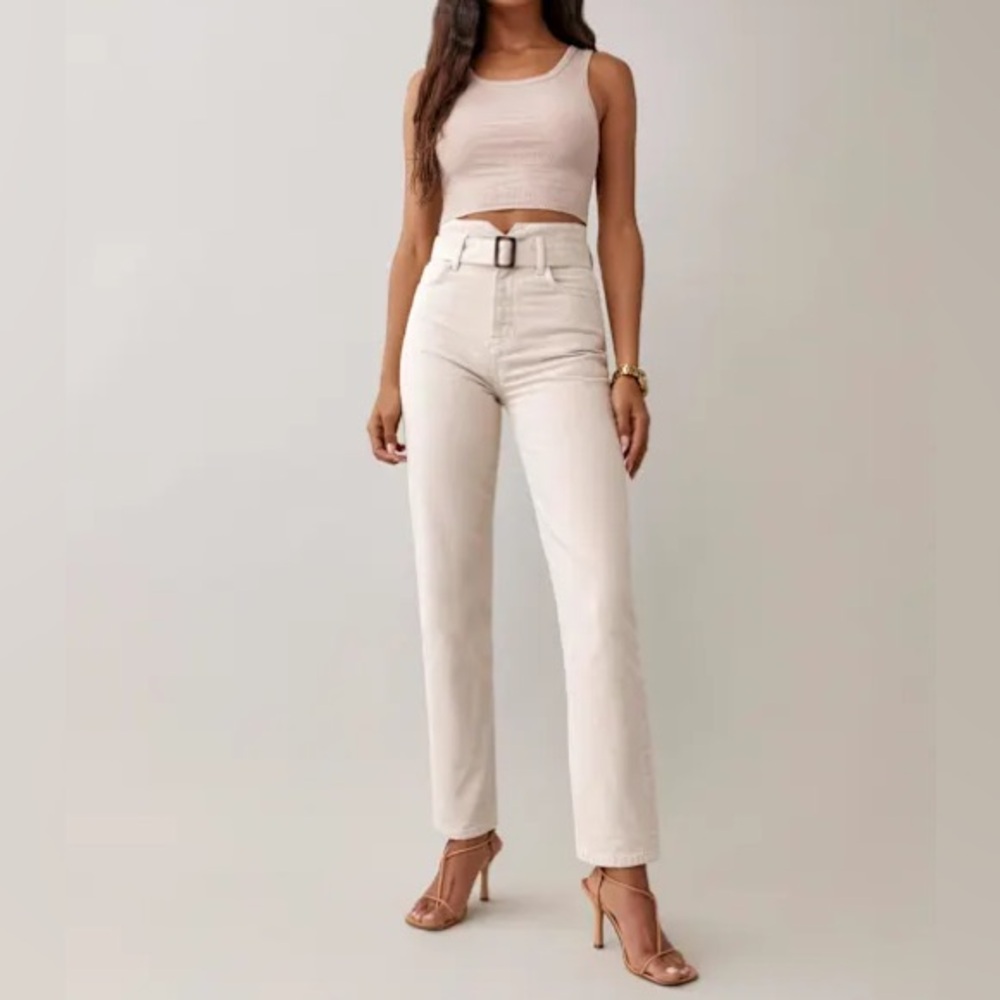 Reformation Cream Straight Leg High Rise Jeans